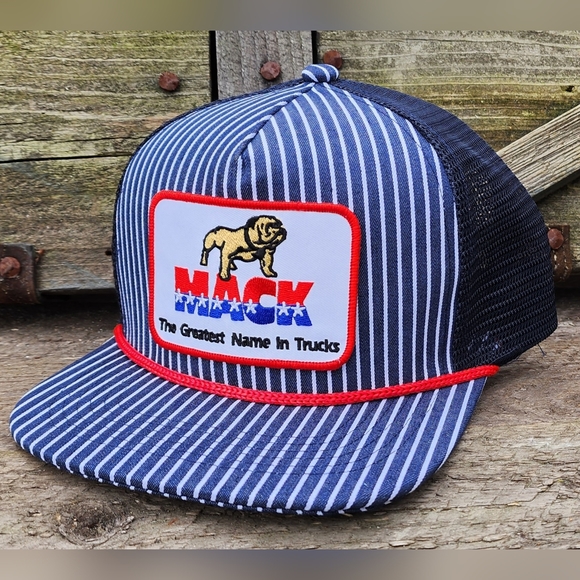 Mack Trucks Hickory Stripe Trucker Hat Snapback Engineer - Picture 1 of 3